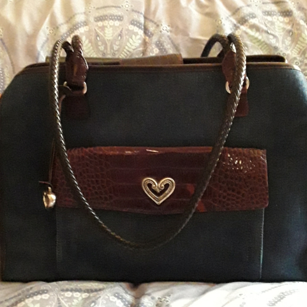 Brighton denim brown leather diaper bag